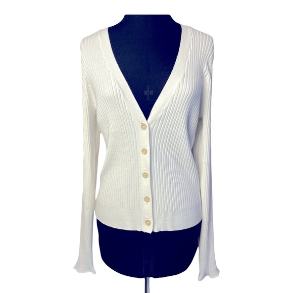 Good American | Ivory Cozy Ribbed Knit Cardigan Sweater, Size 5 - Picture 1 of 9